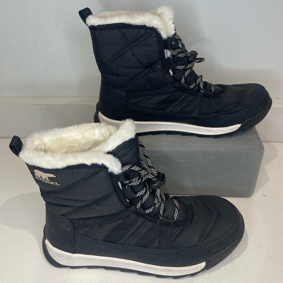 SOREL WHITNEY II white fur black WINTER BOOT waterproof toggle big girl sz 4 - Picture 13 of 15
